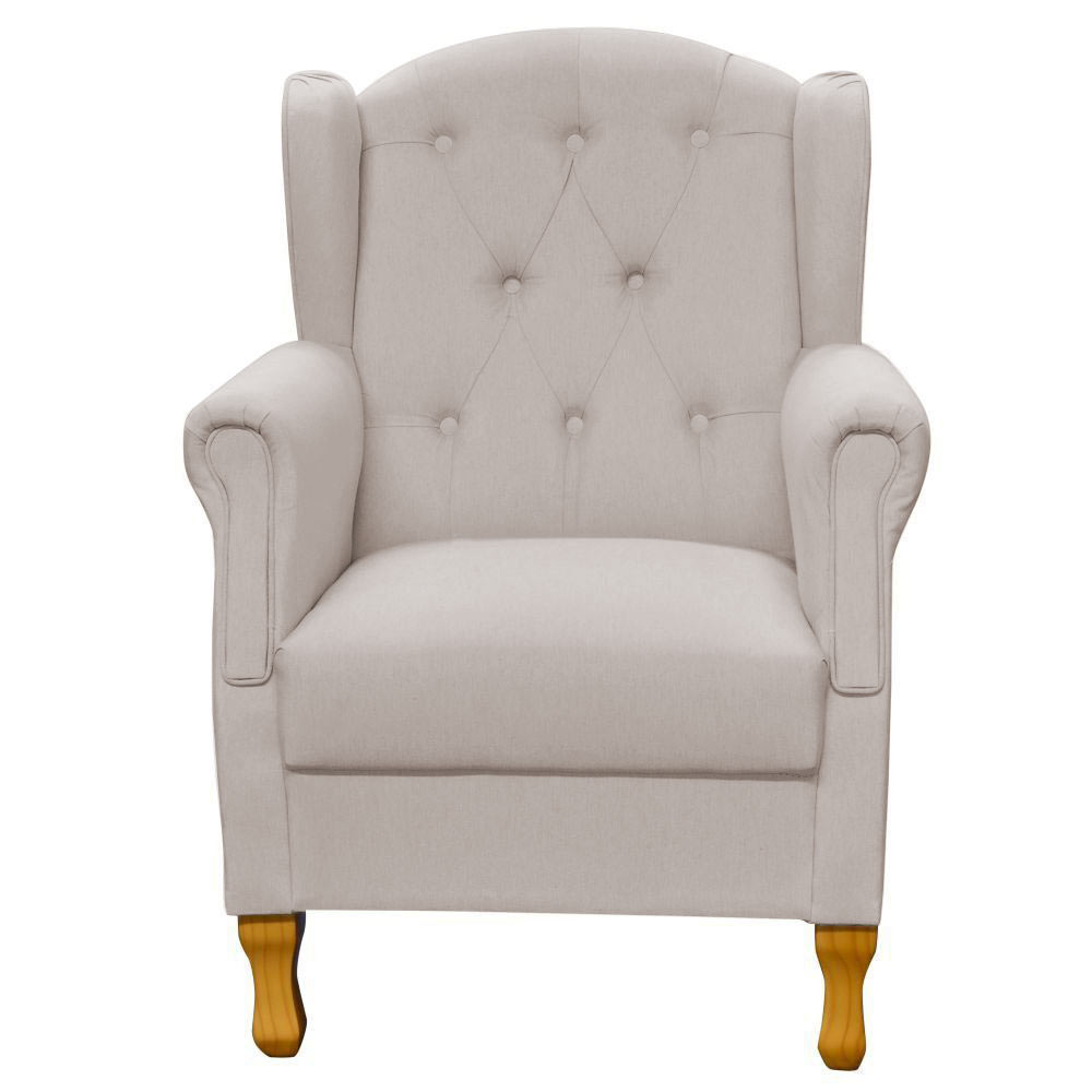 Poltrona Decorativa Para Sala de Estar Yara P02 Linho Bege - Lyam Decor