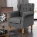 Poltrona Decorativa Para Sala de Estar Yara P02 Linho Cinza Escuro - Lyam Decor