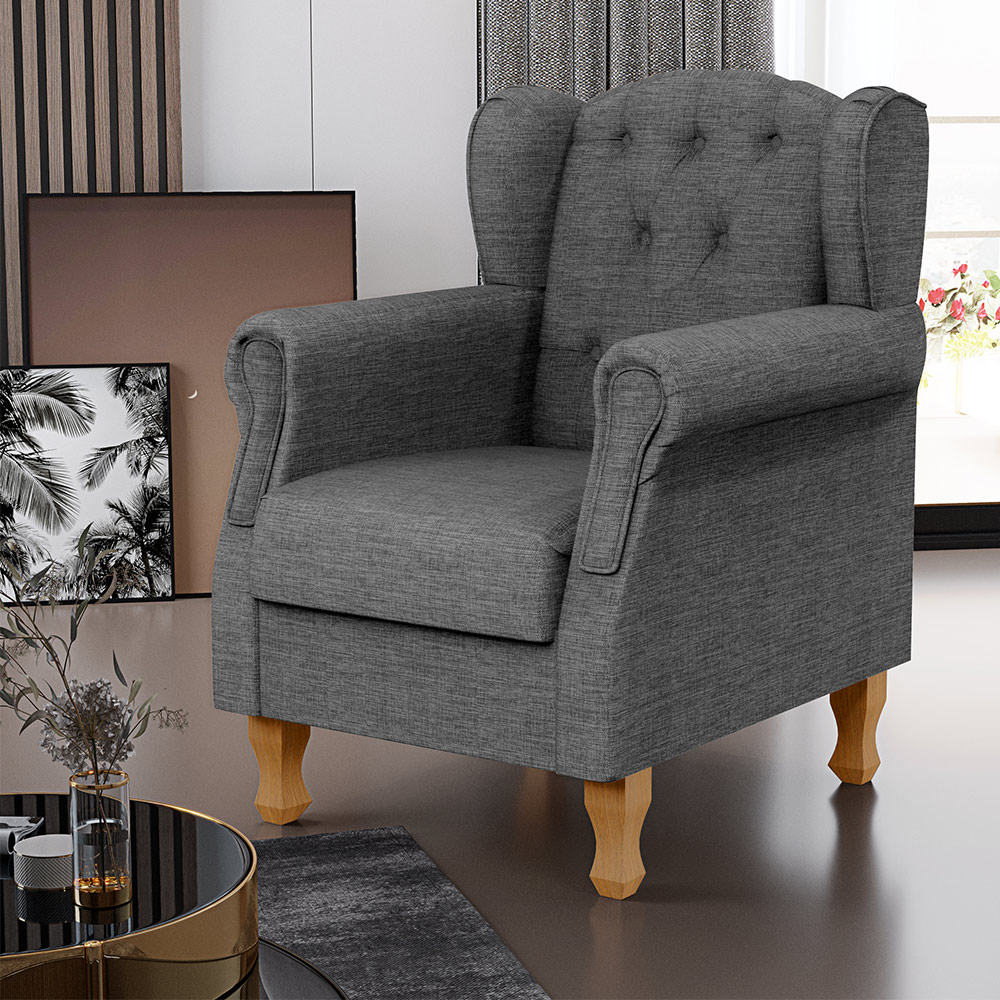 Poltrona Decorativa Para Sala de Estar Yara P02 Linho Cinza Escuro - Lyam Decor
