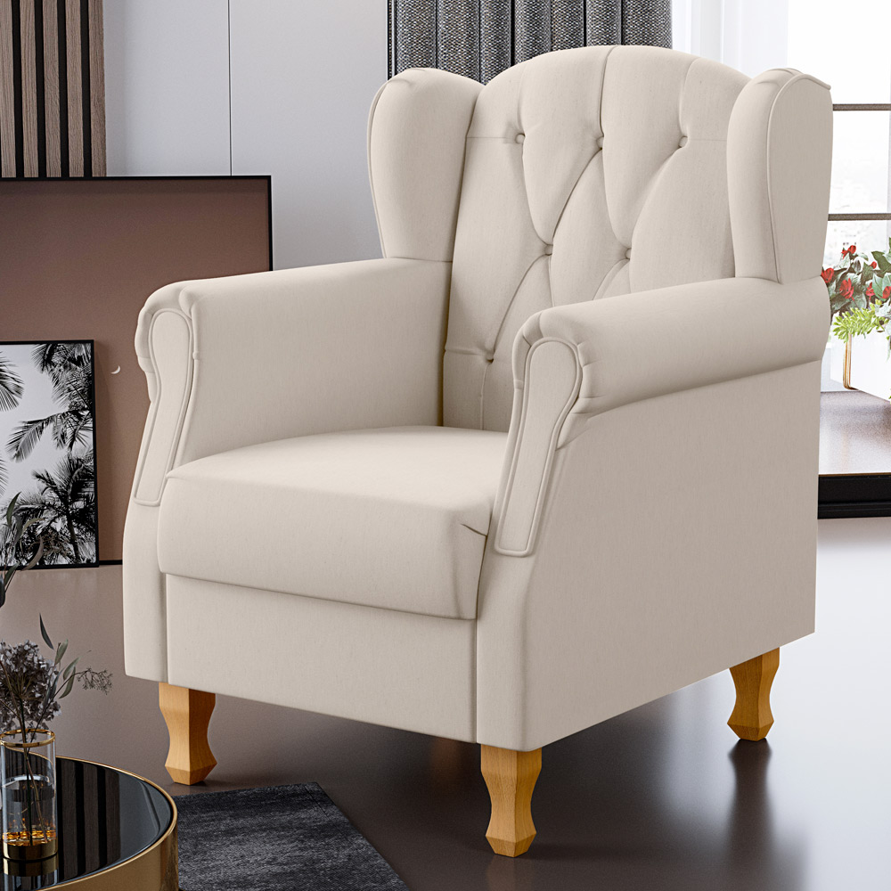 Poltrona Decorativa Para Sala de Estar Yara P02 Linho Cru - Lyam Decor