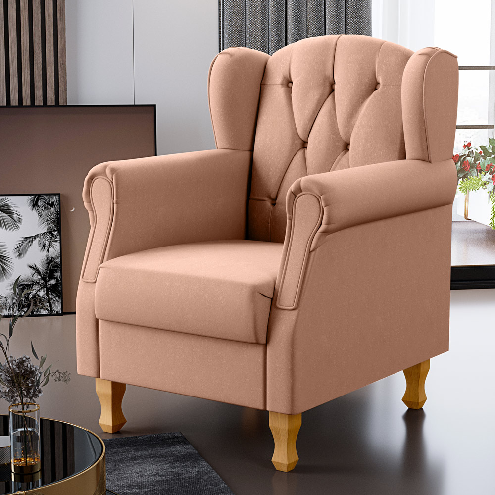 Poltrona Decorativa Para Sala de Estar Yara P02 Linho Rosê - Lyam Decor