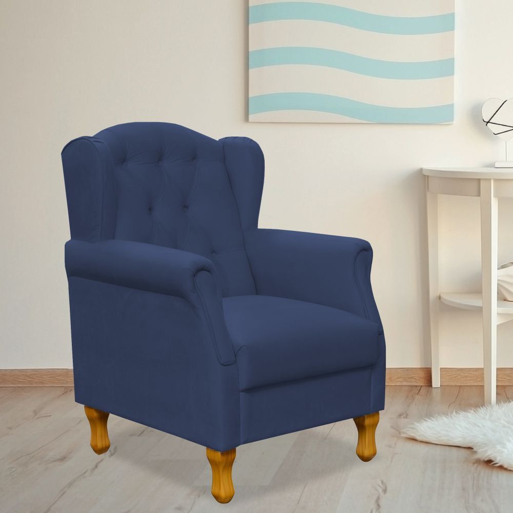 Poltrona Decorativa Para Sala de Estar Yara P02 Suede Azul Marinho - Lyam Decor
