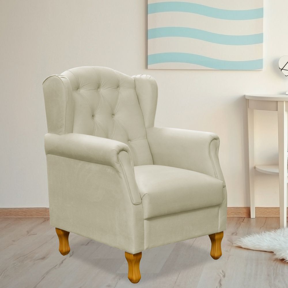 Poltrona Decorativa Para Sala de Estar Yara P02 Suede Bege - Lyam Decor