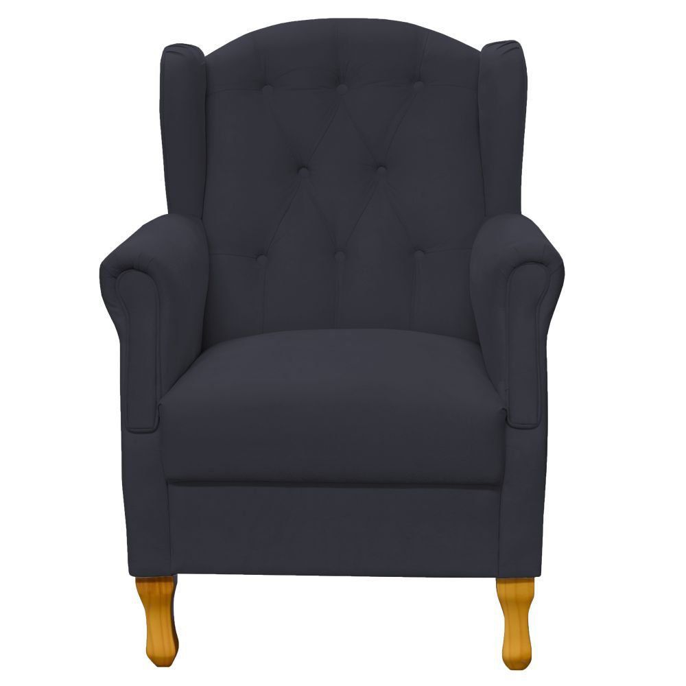 Poltrona Decorativa Para Sala de Estar Yara P02 Suede Preto - Lyam Decor