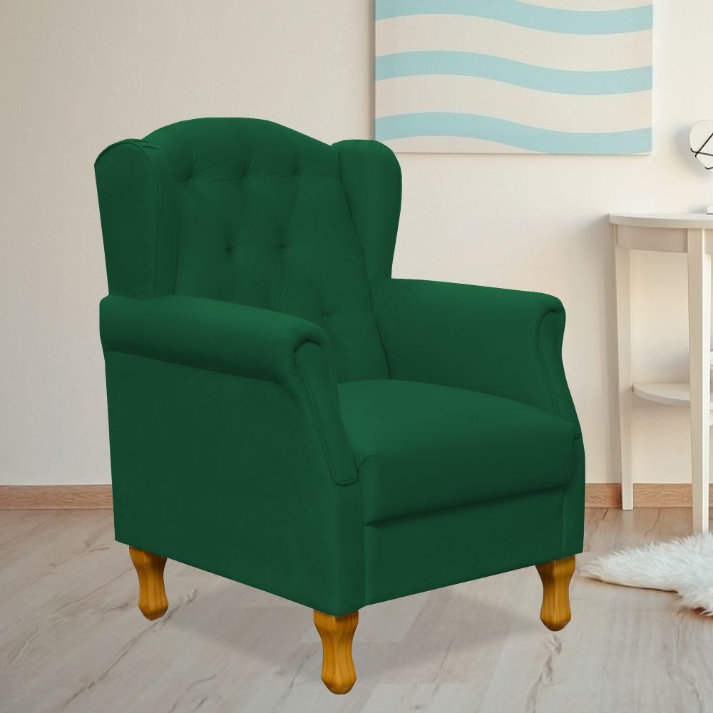 Poltrona Decorativa Para Sala de Estar Yara P02 Suede Verde Musgo - Lyam Decor
