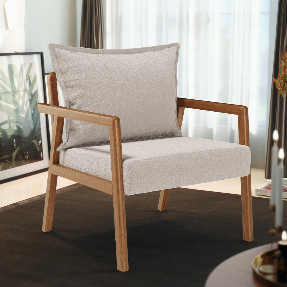 Poltrona Decorativa Para Sala de Estar e Living Alícia L02 Bouclê Creme - Lyam Decor