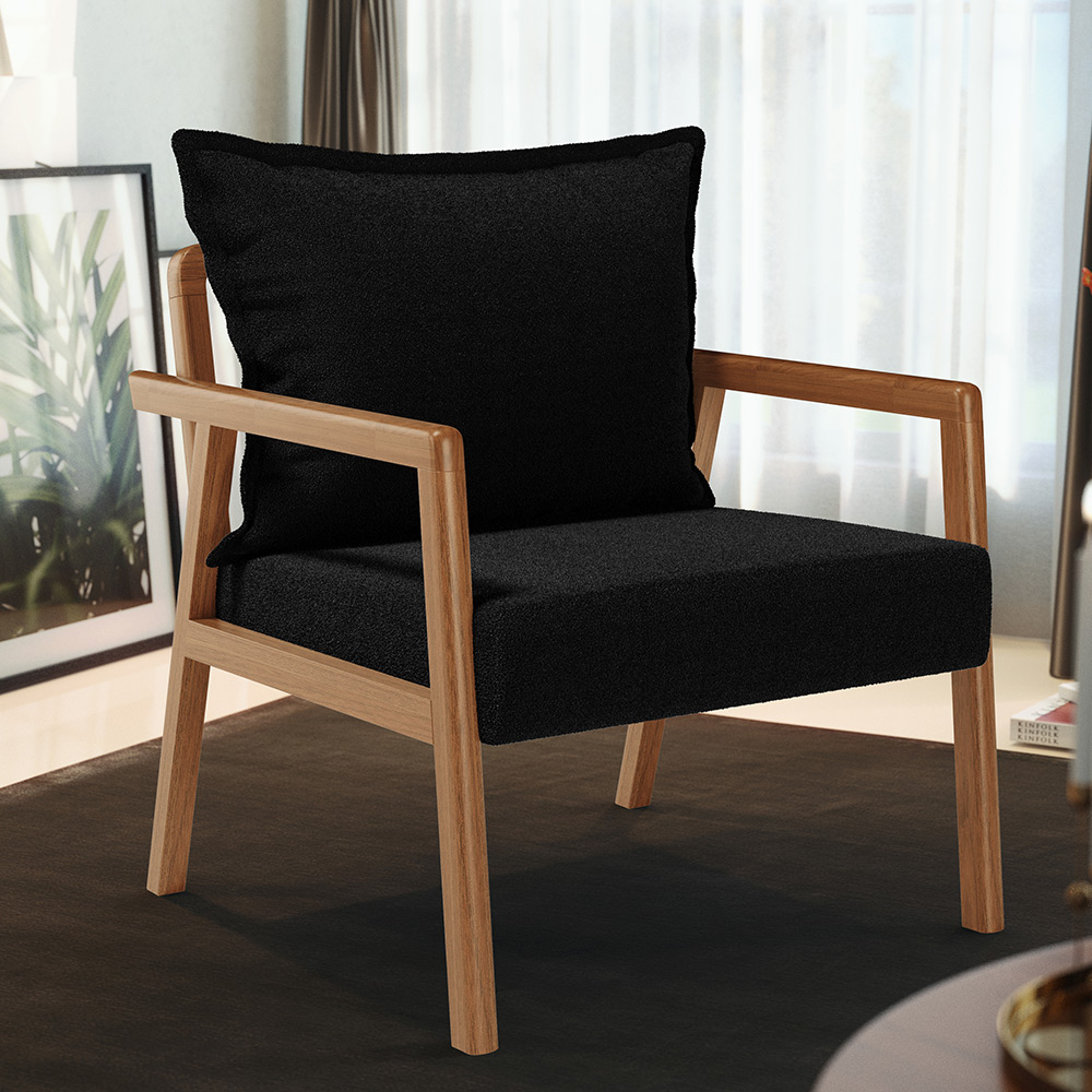 Poltrona Decorativa Para Sala de Estar e Living Alícia L02 Bouclê Preto - Lyam Decor