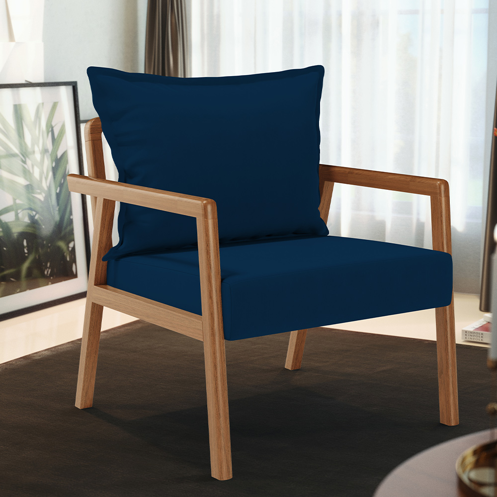 Poltrona Decorativa Para Sala de Estar e Living Alícia L02 Suede Azul Marinho - Lyam Decor