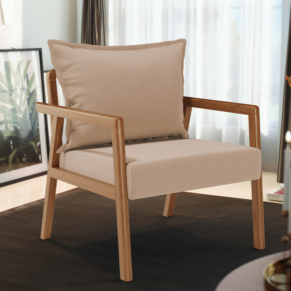 Poltrona Decorativa Para Sala de Estar e Living Alícia L02 Suede Bege - Lyam Decor