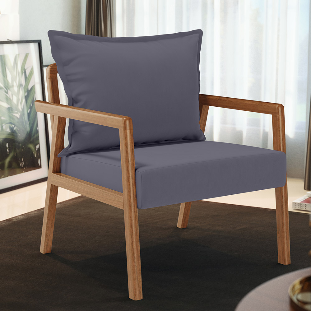 Poltrona Decorativa Para Sala de Estar e Living Alícia L02 Suede Cinza - Lyam Decor