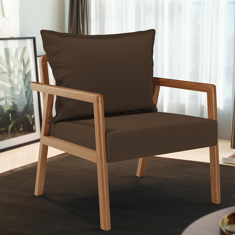 Poltrona Decorativa Para Sala de Estar e Living Alícia L02 Suede Marrom - Lyam Decor