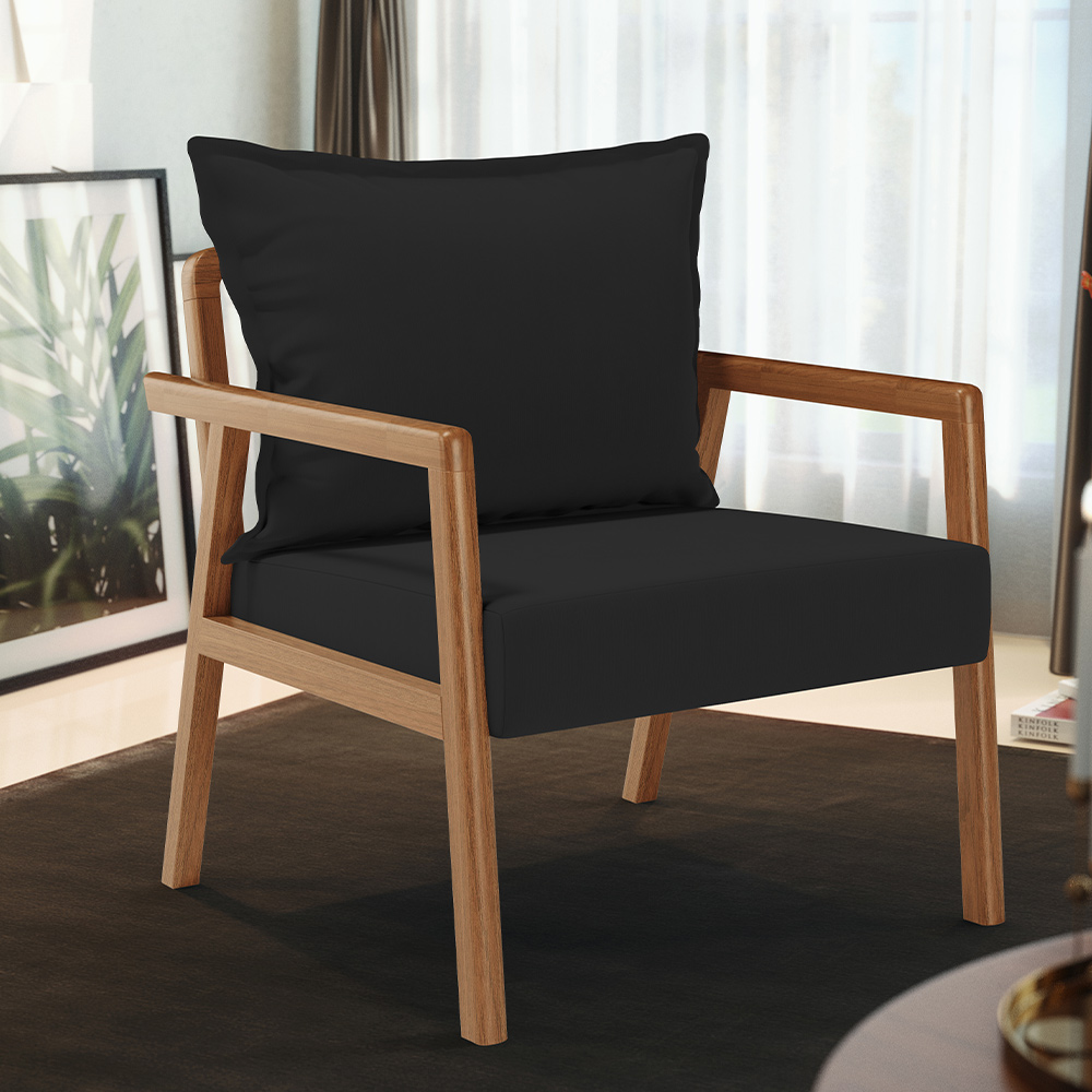 Poltrona Decorativa Para Sala de Estar e Living Alícia L02 Suede Preto - Lyam Decor