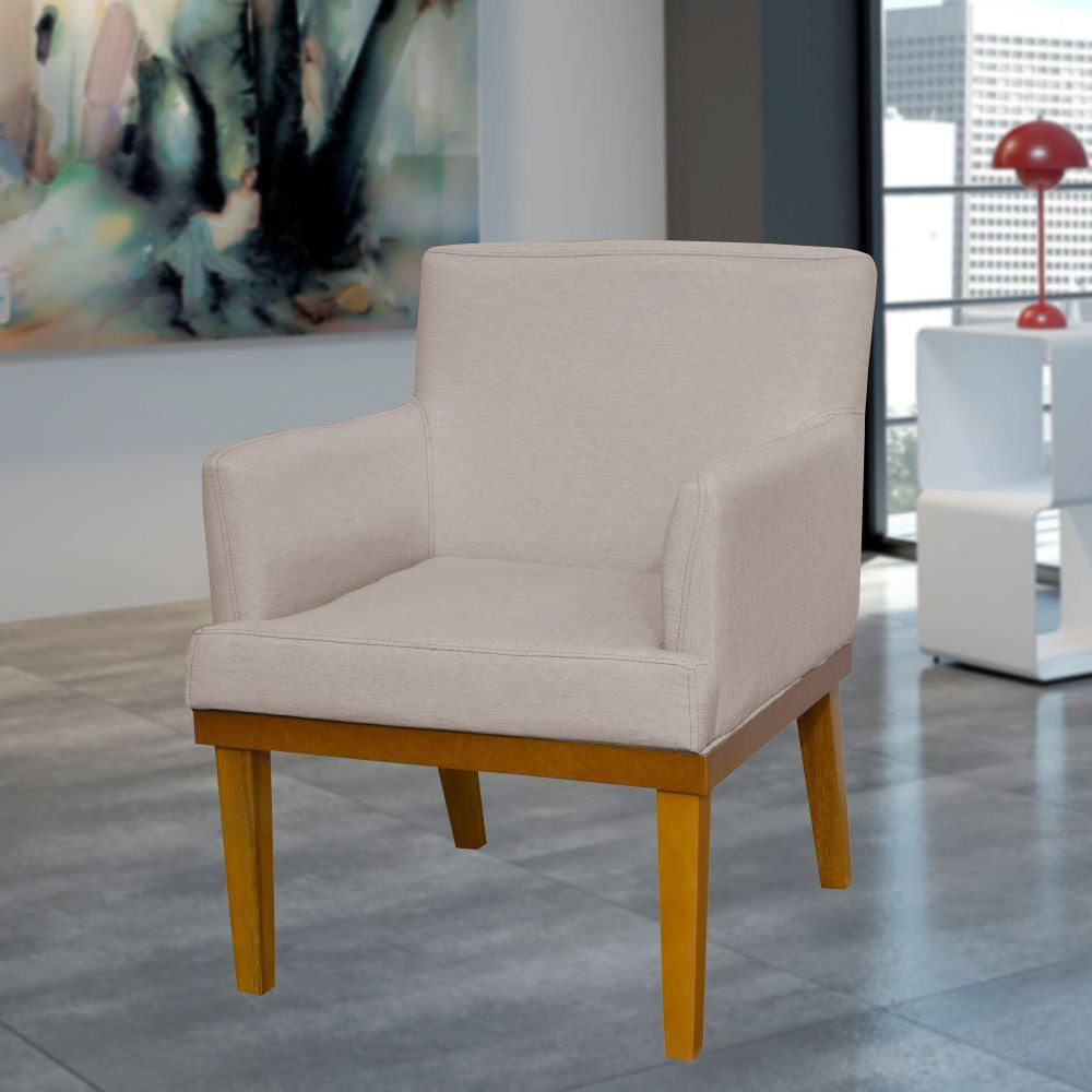 Poltrona Decorativa Para Sala de Estar e Recepção Beatriz W01 Linho Bege - Lyam Decor