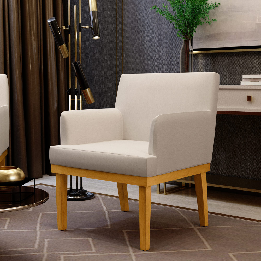 Poltrona Decorativa Para Sala de Estar e Recepção Beatriz W01 Linho Cru - Lyam Decor