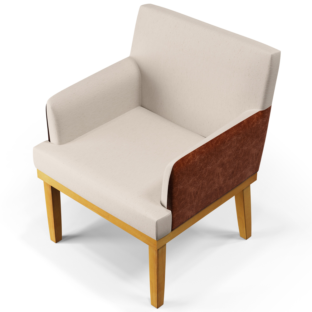 Poltrona Decorativa Para Sala de Estar e Recepção Beatriz W01 Linho Cru Couríssimo Camel  - Lyam Decor