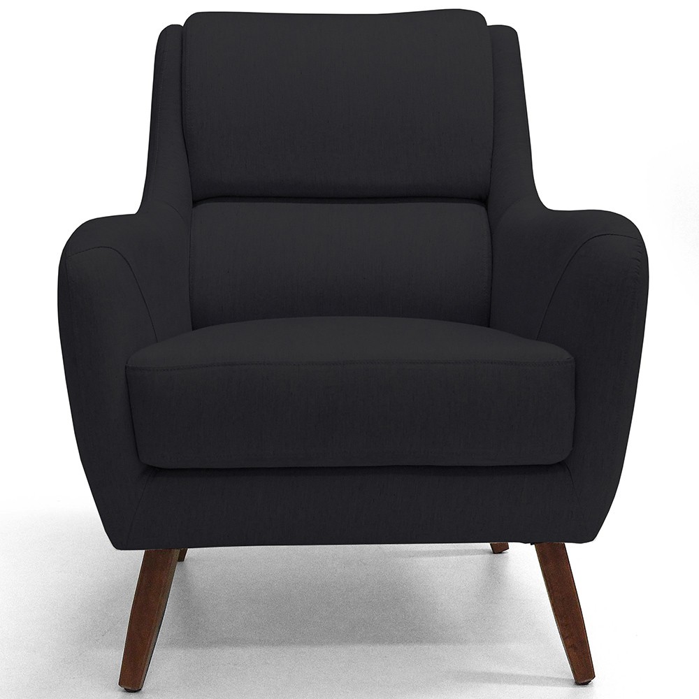 Poltrona Decorativa Para Sala de Estar e Recepção Gooby D02 Veludo Preto C-300 - Lyam Decor