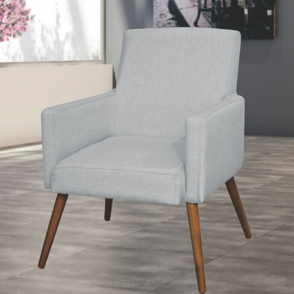 Poltrona Decorativa Para Sala de Estar e Recepção Maria W01 Linho Cinza - Lyam Decor