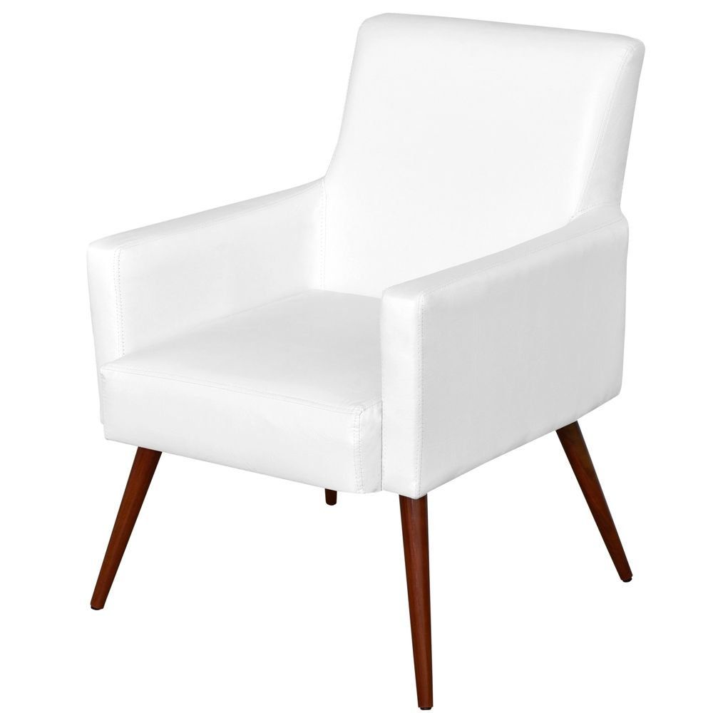 Poltrona Decorativa Para Sala de Estar e Recepção Maria W01 Pés Palito Corino Branco - Lyam Decor