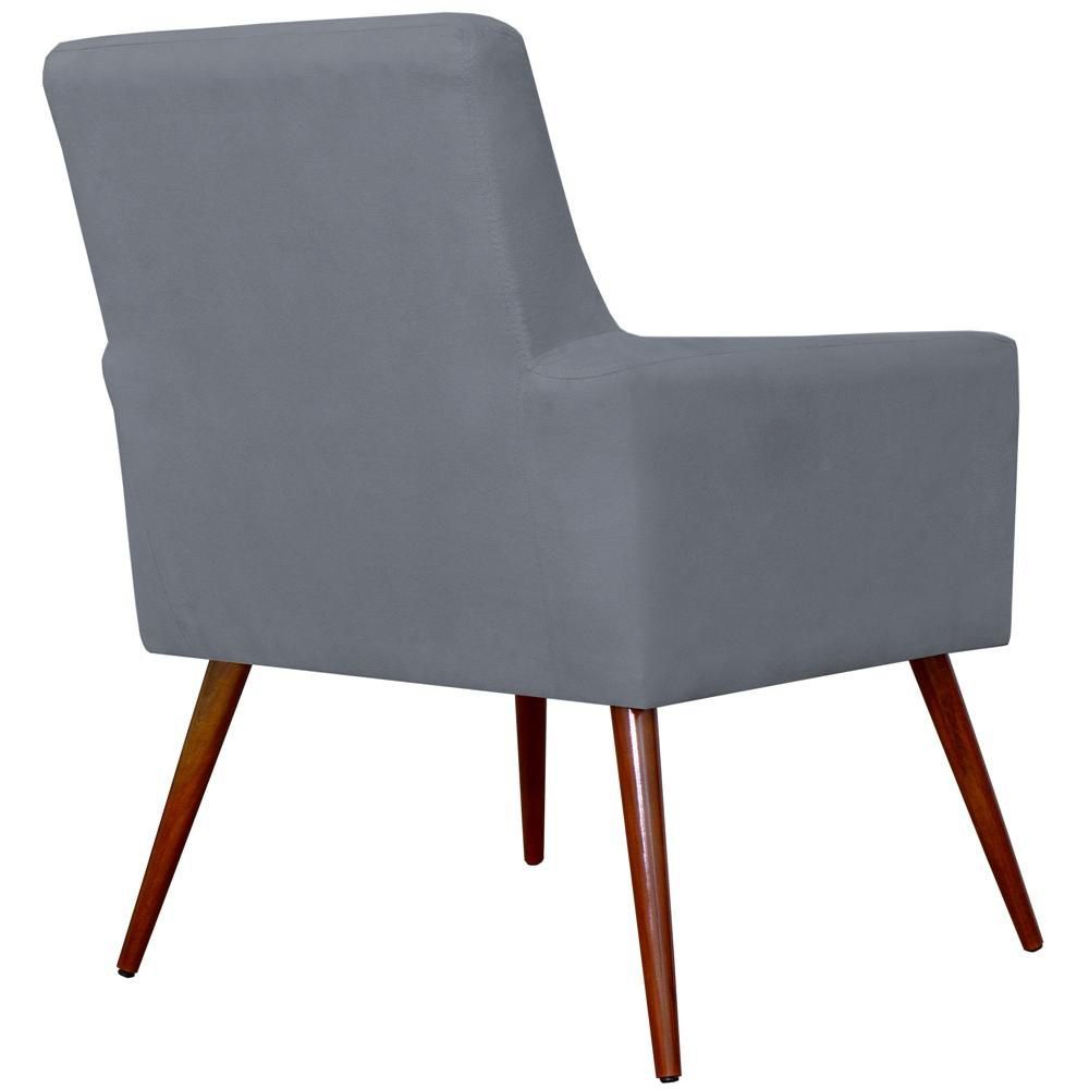 Poltrona Decorativa Para Sala de Estar e Recepção Maria W01 Pés Palito Suede Cinza - Lyam Decor