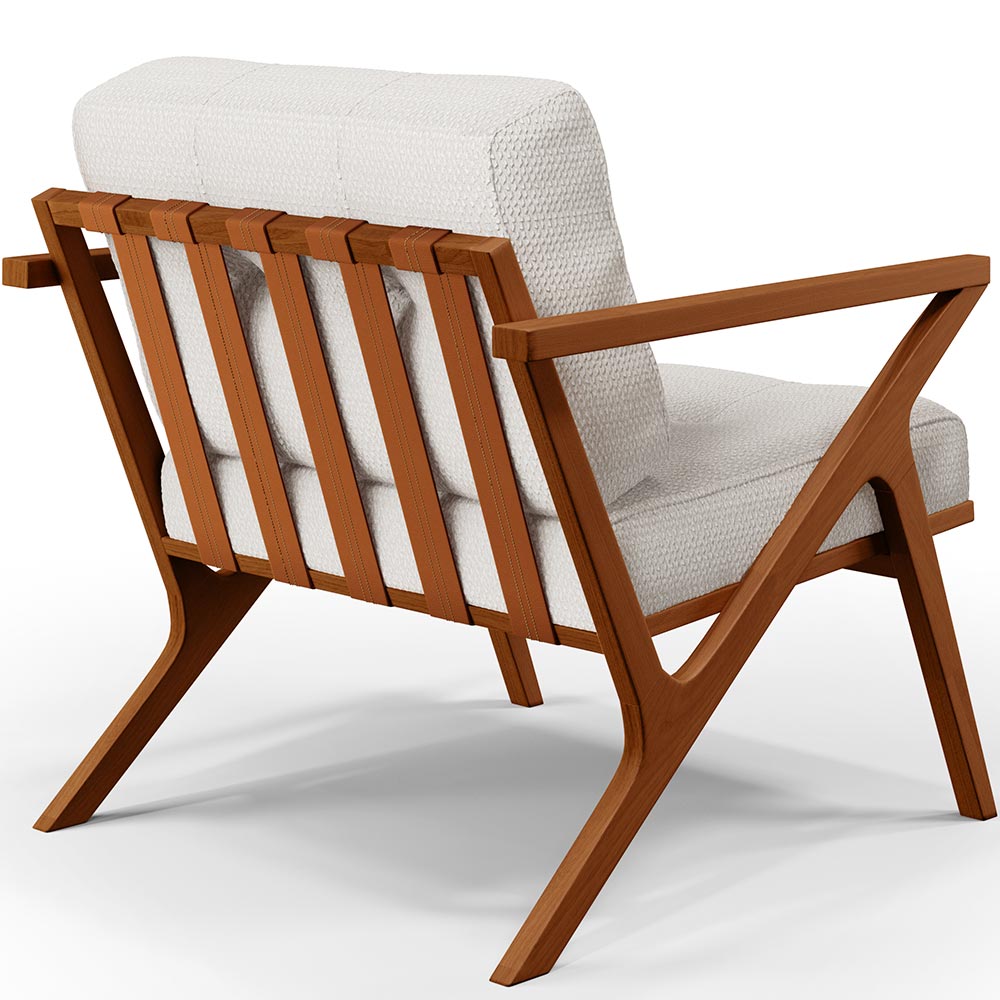 Poltrona Decorativa Sala De Estar Com Cintas De Corano Laís B04 Bouclê Cru - Lyam Decor