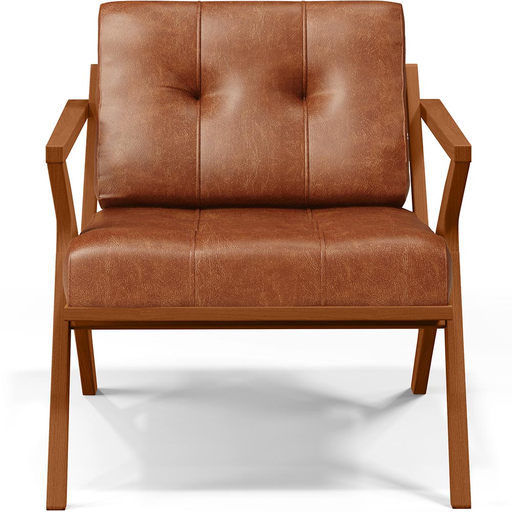 Poltrona Decorativa Sala De Estar Com Cintas De Corano Laís B04 Couríssimo Camel - Lyam Decor