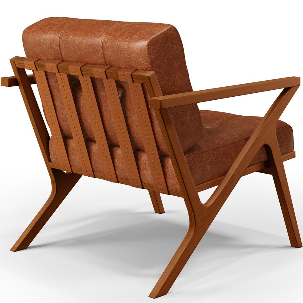Poltrona Decorativa Sala De Estar Com Cintas De Corano Laís B04 Couríssimo Camel - Lyam Decor