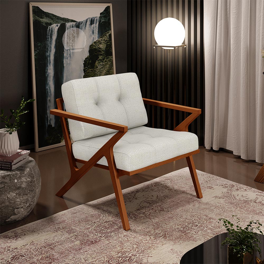Poltrona Decorativa Sala De Estar Com Cintas De Corano Laís B04 Linho Champagne - Lyam Decor