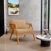 Poltrona Decorativa Sala De Estar Pietra Com Estrutura De Madeira L02 Linho Bege Escuro - Lyam Decor