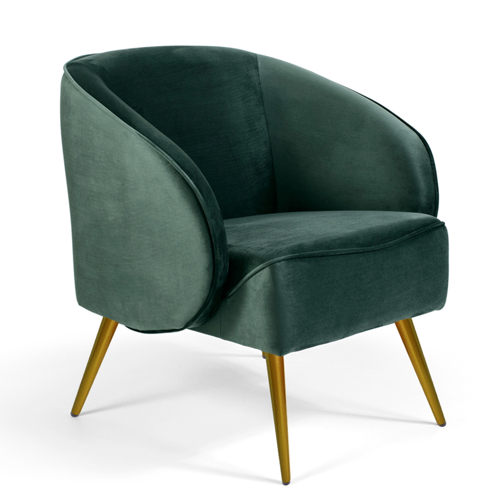 Poltrona Decorativa Sala Estar Fixa Pés Palito New Bronze Agnes D02 Veludo Verde C-303 - Lyam Decor