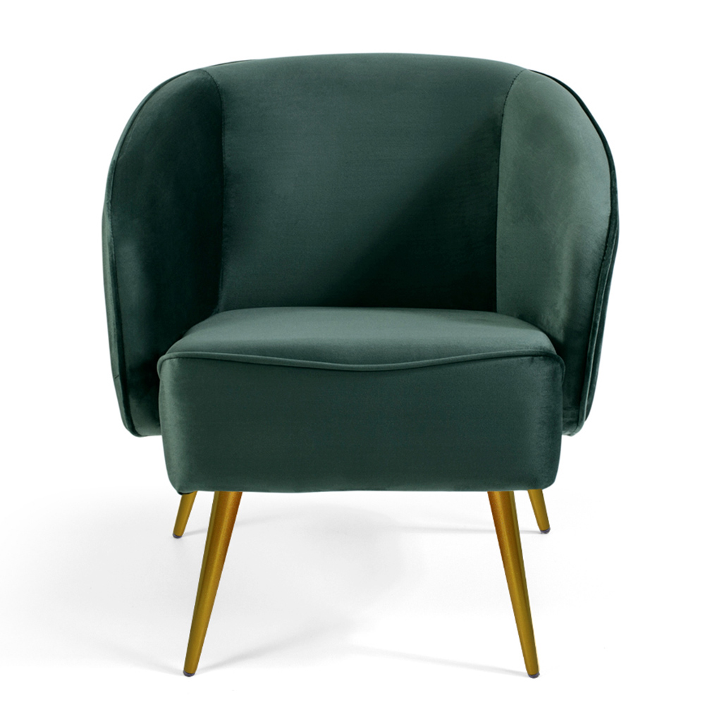 Poltrona Decorativa Sala Estar Fixa Pés Palito New Bronze Agnes D02 Veludo Verde C-303 - Lyam Decor