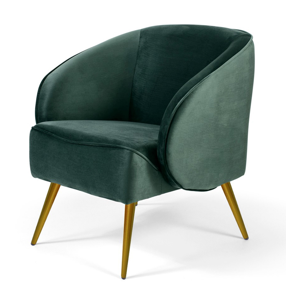 Poltrona Decorativa Sala Estar Fixa Pés Palito New Bronze Agnes D02 Veludo Verde C-303 - Lyam Decor