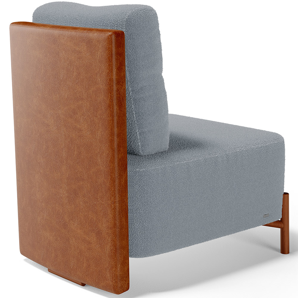 Poltrona Decorativa Sala Estar Living Pés Madeira Hungria L02 Couríssimo Camel Bouclê Cinza - Lyam