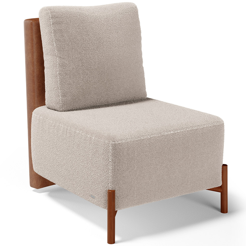 Poltrona Decorativa Sala Estar Living Pés Madeira Hungria L02 Couríssimo Camel Bouclê Creme - Lyam