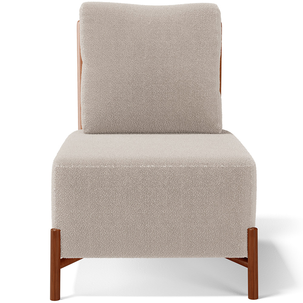 Poltrona Decorativa Sala Estar Living Pés Madeira Hungria L02 Couríssimo Camel Bouclê Creme - Lyam