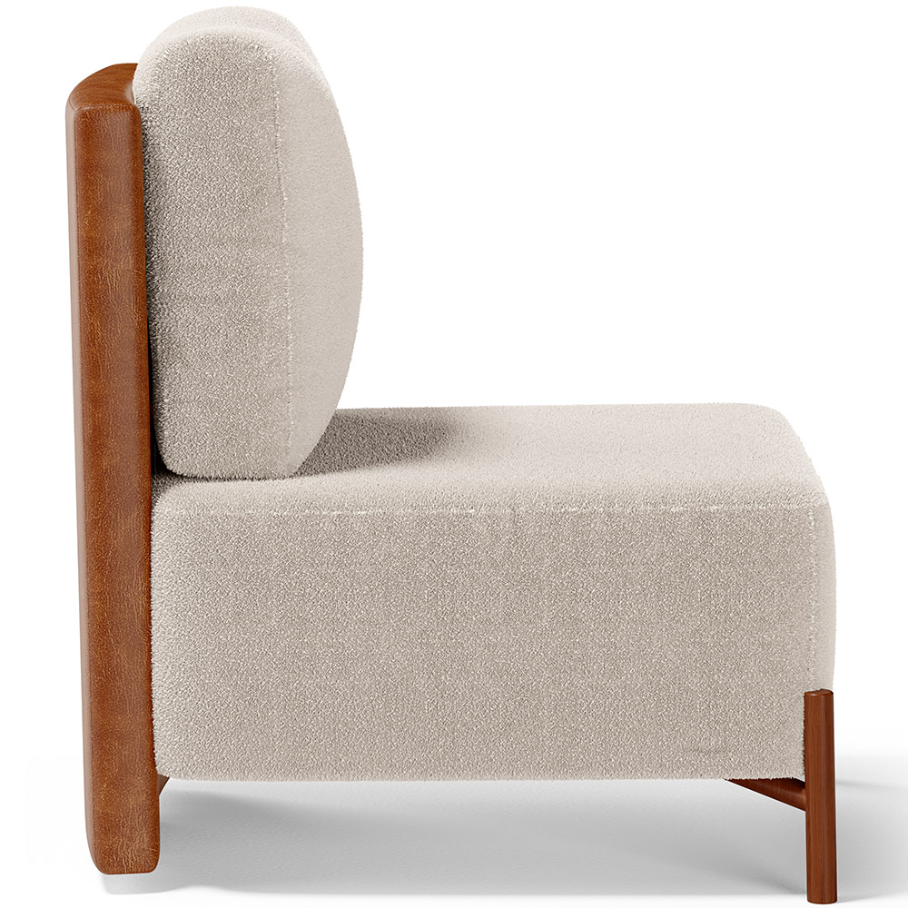 Poltrona Decorativa Sala Estar Living Pés Madeira Hungria L02 Couríssimo Camel Bouclê Creme - Lyam