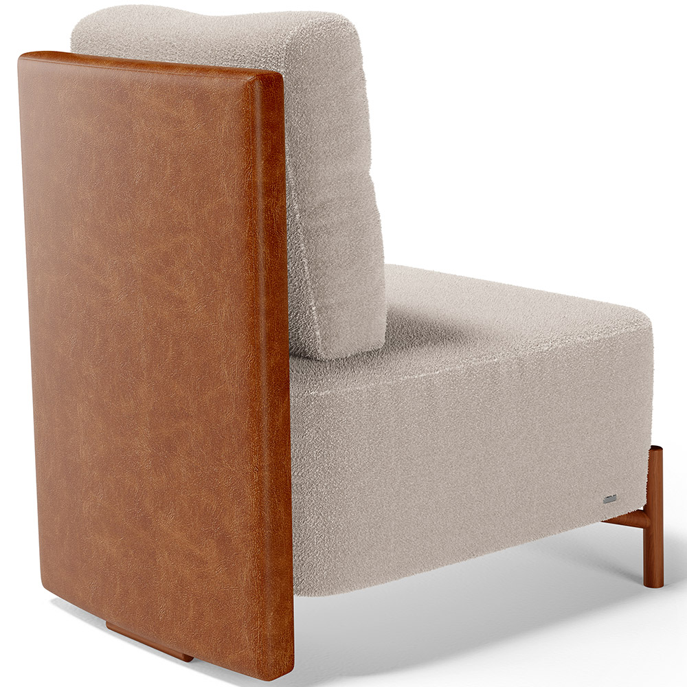 Poltrona Decorativa Sala Estar Living Pés Madeira Hungria L02 Couríssimo Camel Bouclê Creme - Lyam