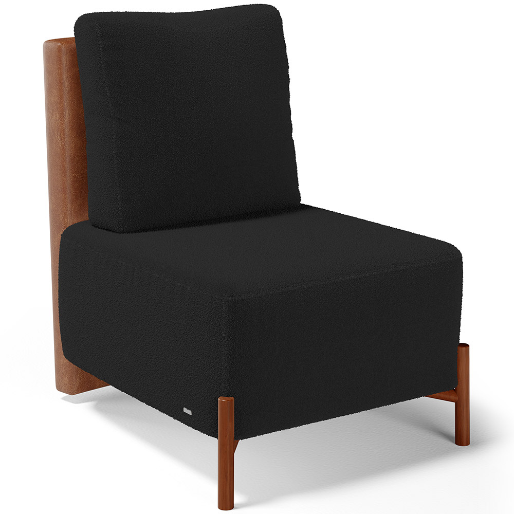 Poltrona Decorativa Sala Estar Living Pés Madeira Hungria L02 Couríssimo Camel Bouclê Preto - Lyam