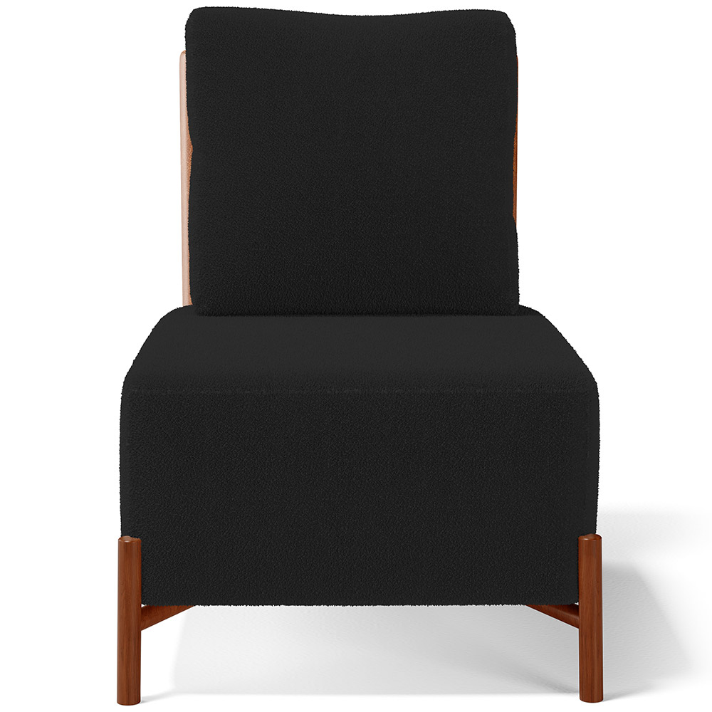 Poltrona Decorativa Sala Estar Living Pés Madeira Hungria L02 Couríssimo Camel Bouclê Preto - Lyam