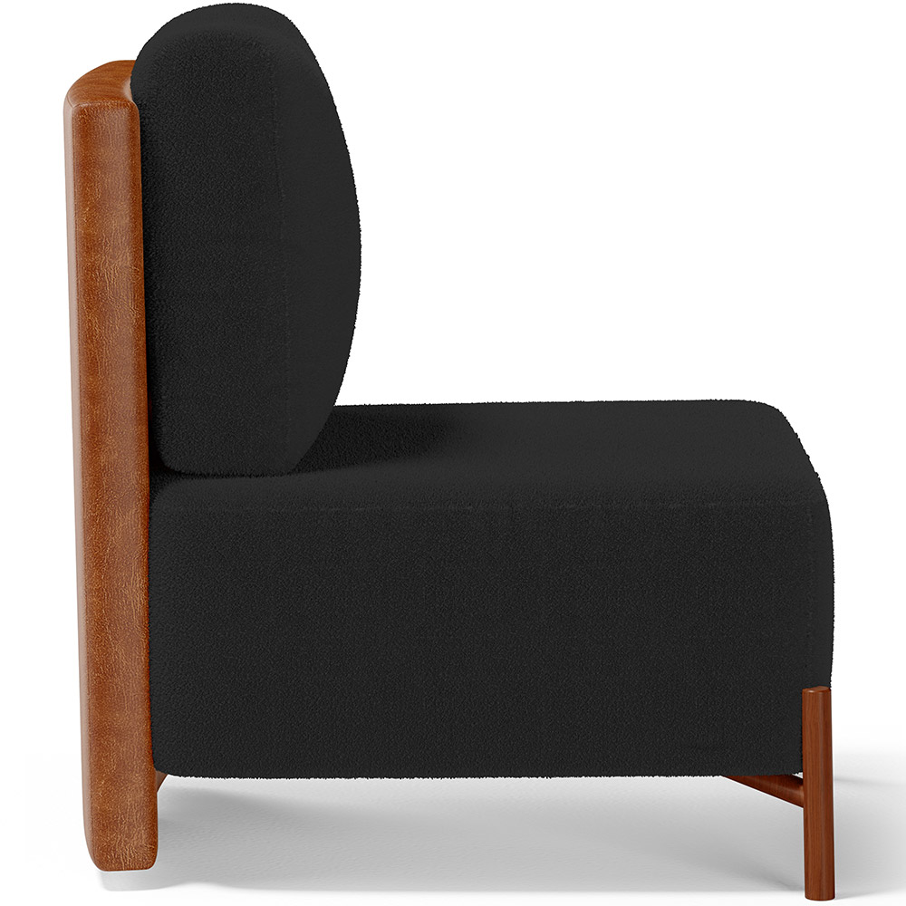 Poltrona Decorativa Sala Estar Living Pés Madeira Hungria L02 Couríssimo Camel Bouclê Preto - Lyam
