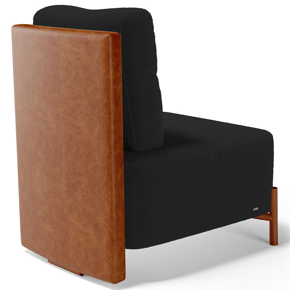 Poltrona Decorativa Sala Estar Living Pés Madeira Hungria L02 Couríssimo Camel Bouclê Preto - Lyam