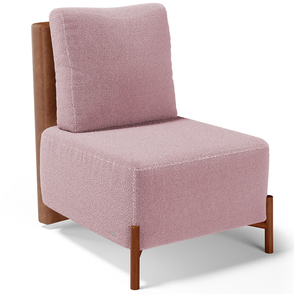 Poltrona Decorativa Sala Estar Living Pés Madeira Hungria L02 Couríssimo Camel Bouclê Rosê - Lyam