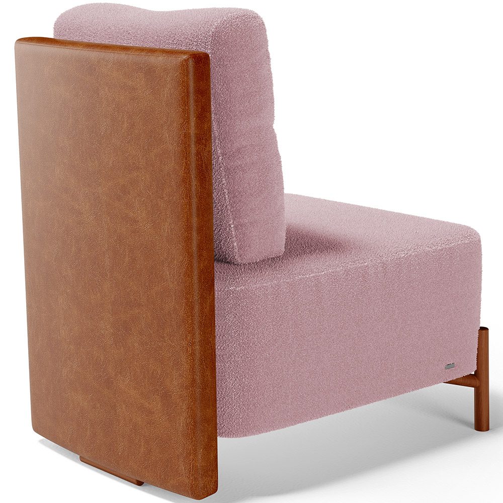 Poltrona Decorativa Sala Estar Living Pés Madeira Hungria L02 Couríssimo Camel Bouclê Rosê - Lyam
