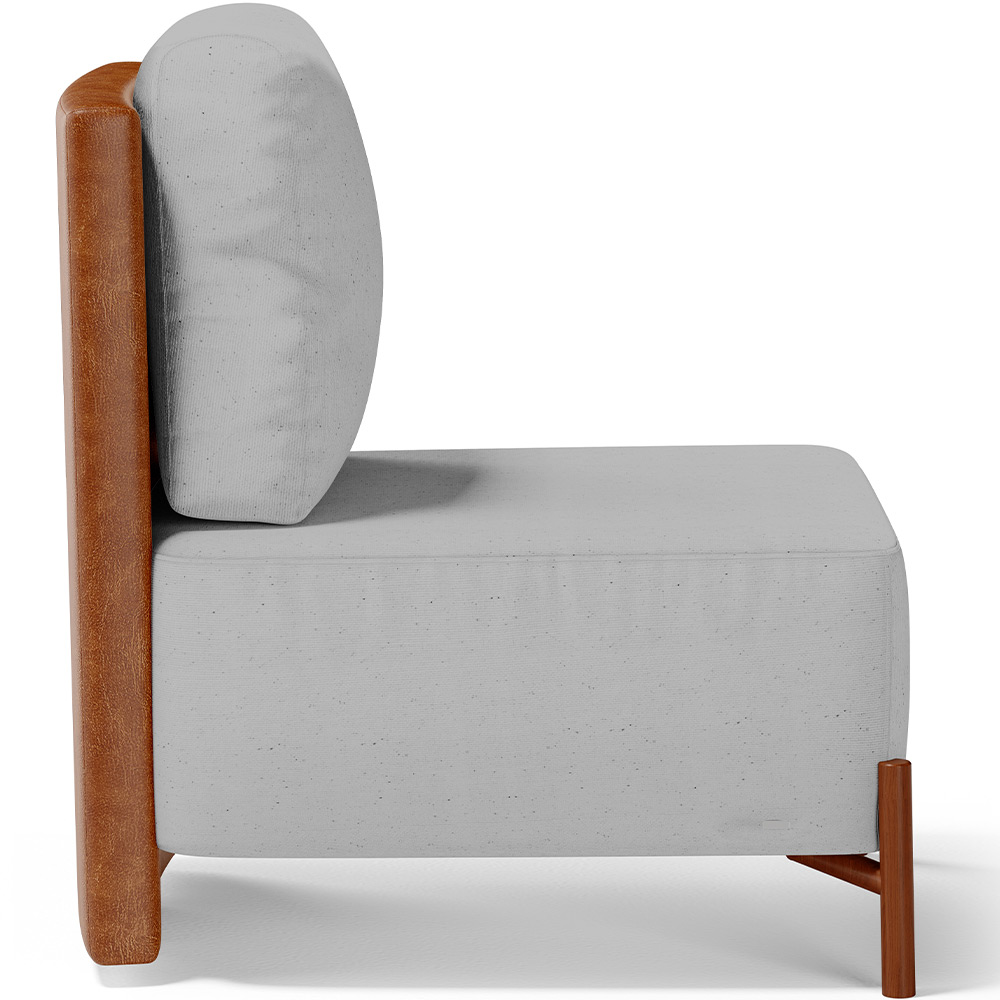 Poltrona Decorativa Sala Estar Living Pés Madeira Hungria L02 Couríssimo Camel Linho Cinza - Lyam