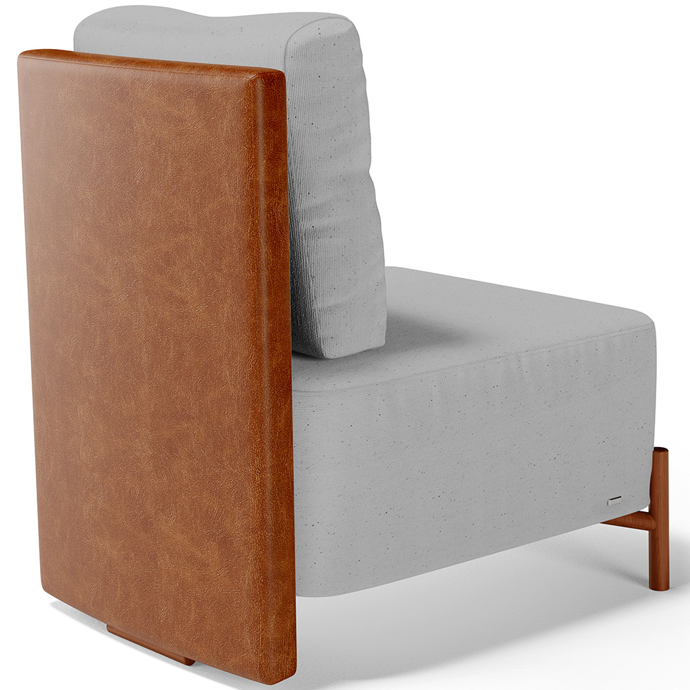 Poltrona Decorativa Sala Estar Living Pés Madeira Hungria L02 Couríssimo Camel Linho Cinza - Lyam