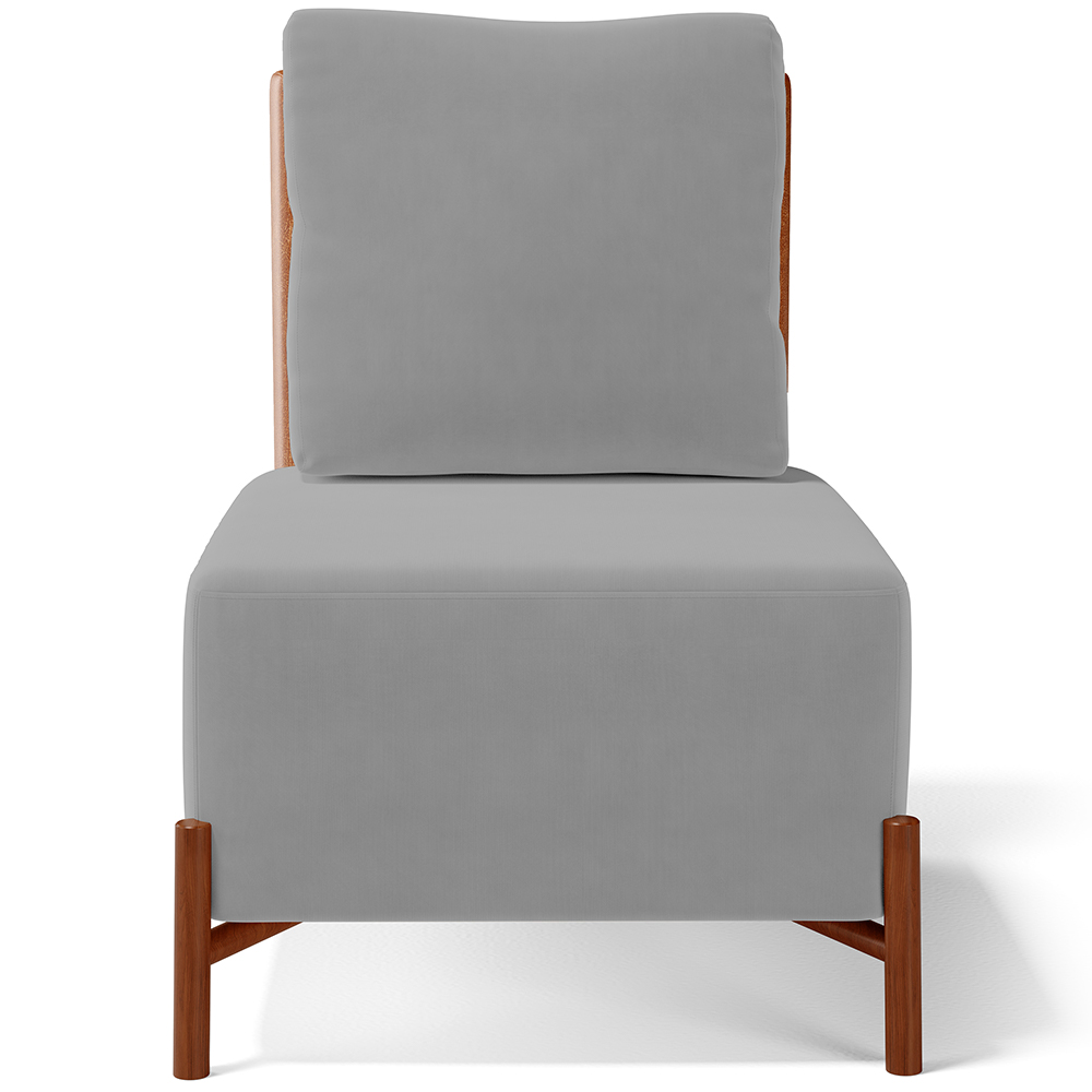 Poltrona Decorativa Sala Estar Living Pés Madeira Hungria L02 Couríssimo Camel Suede Cinza - Lyam