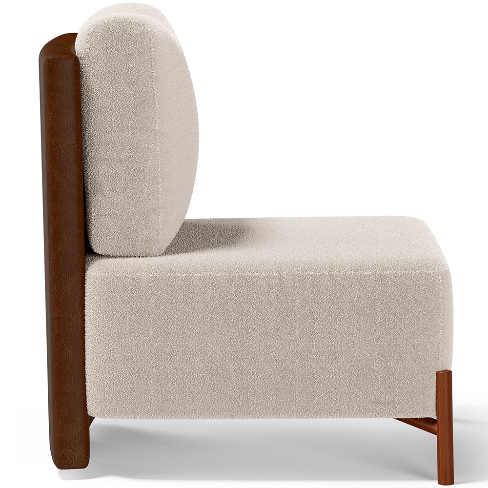Poltrona Decorativa Sala Estar Living Pés Madeira Hungria L02 Couríssimo Marrom Bouclê Creme - Lyam