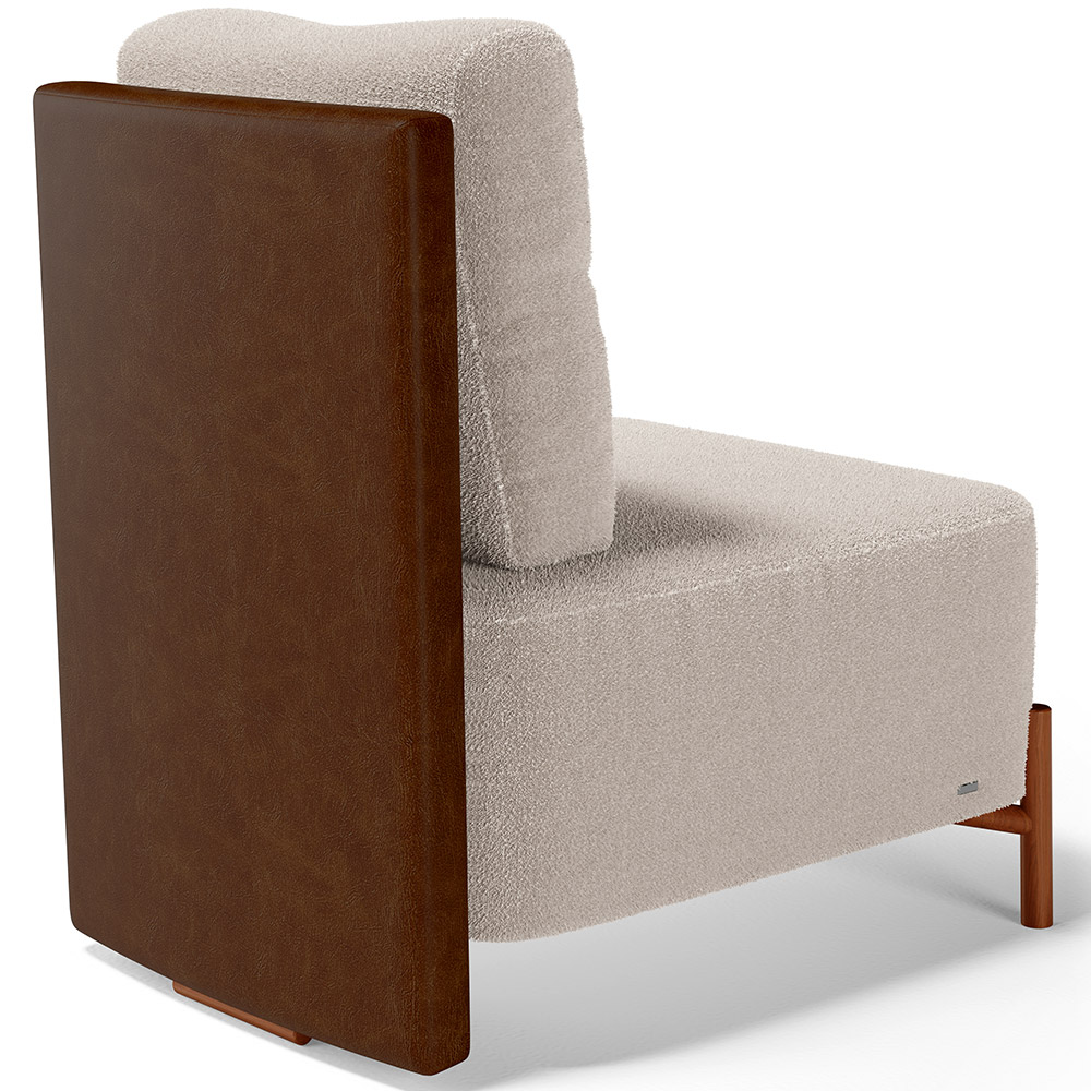 Poltrona Decorativa Sala Estar Living Pés Madeira Hungria L02 Couríssimo Marrom Bouclê Creme - Lyam