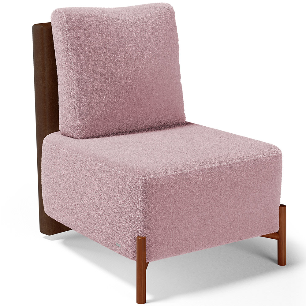 Poltrona Decorativa Sala Estar Living Pés Madeira Hungria L02 Couríssimo Marrom Bouclê Rosê - Lyam