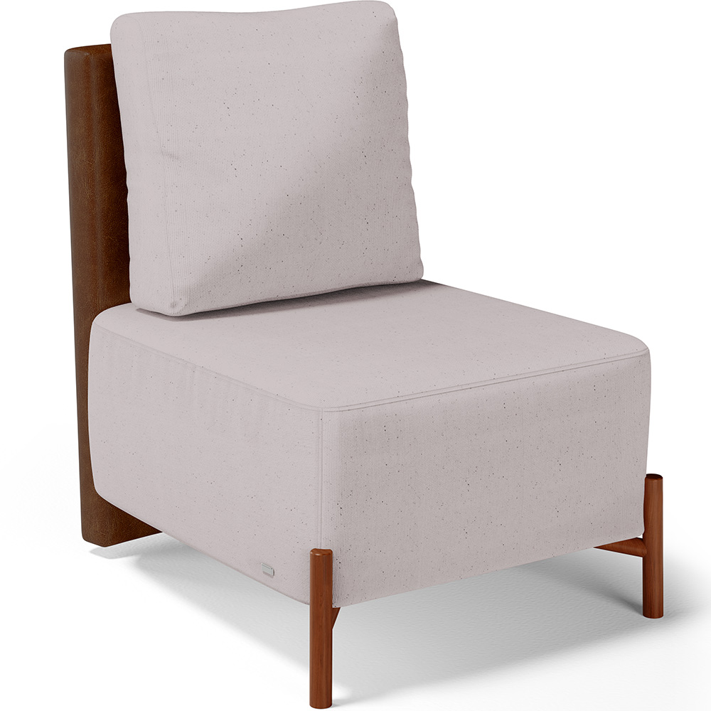 Poltrona Decorativa Sala Estar Living Pés Madeira Hungria L02 Couríssimo Marrom Linho Bege - Lyam