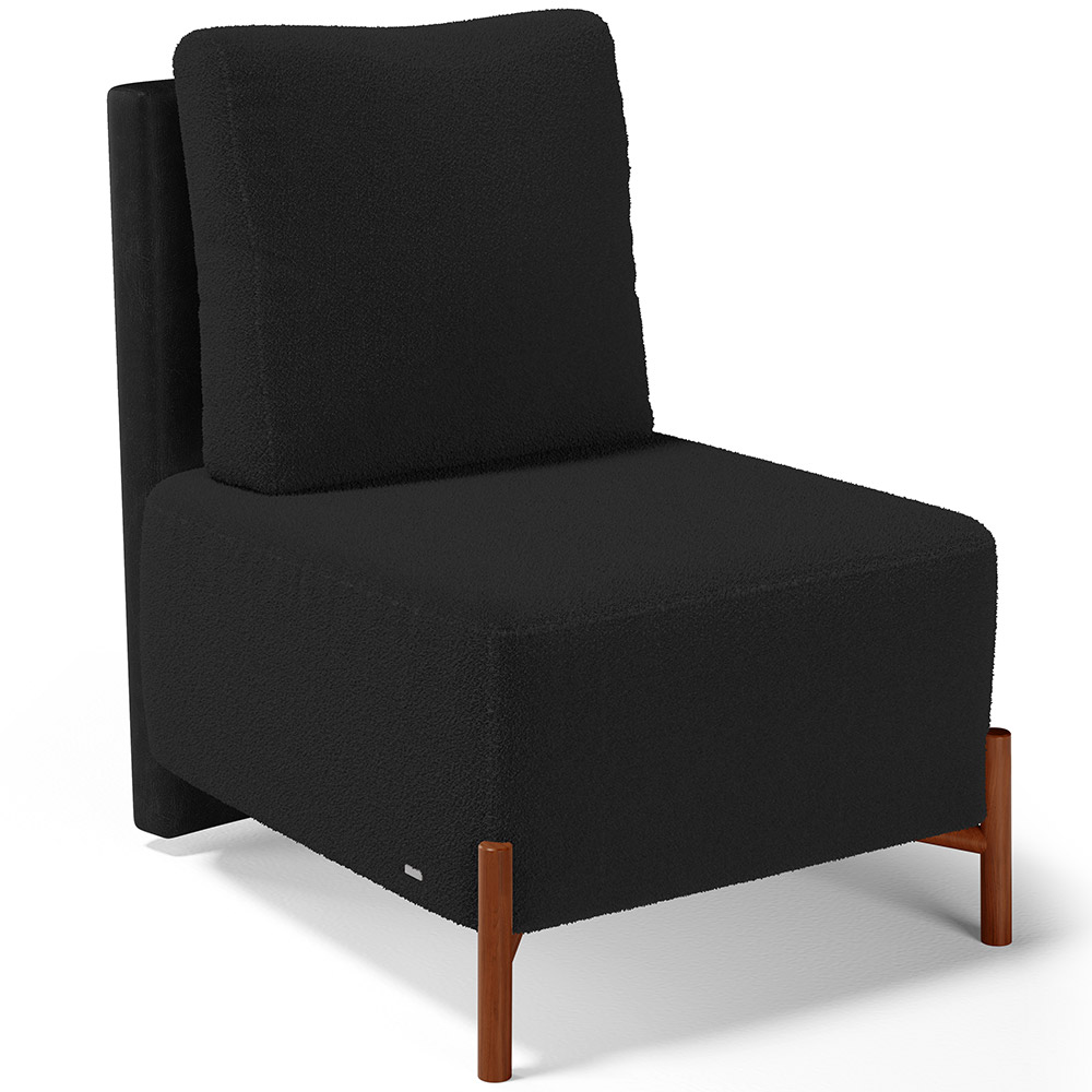 Poltrona Decorativa Sala Estar Living Pés Madeira Hungria L02 Couríssimo Preto Bouclê Preto - Lyam